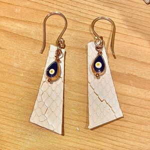 Earrings - Faux Snakeskin Suede - Lucky Eye - Gold W Blue  Dangle Pendant - NWOT
